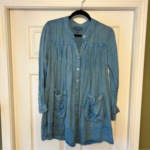 April Cornell Denim Blue Button-Up Tunic Shirt